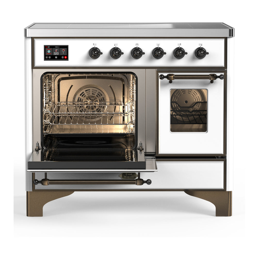ILVE Majestic III 40" White Induction Range with 6 Elements Triple Glass Door
