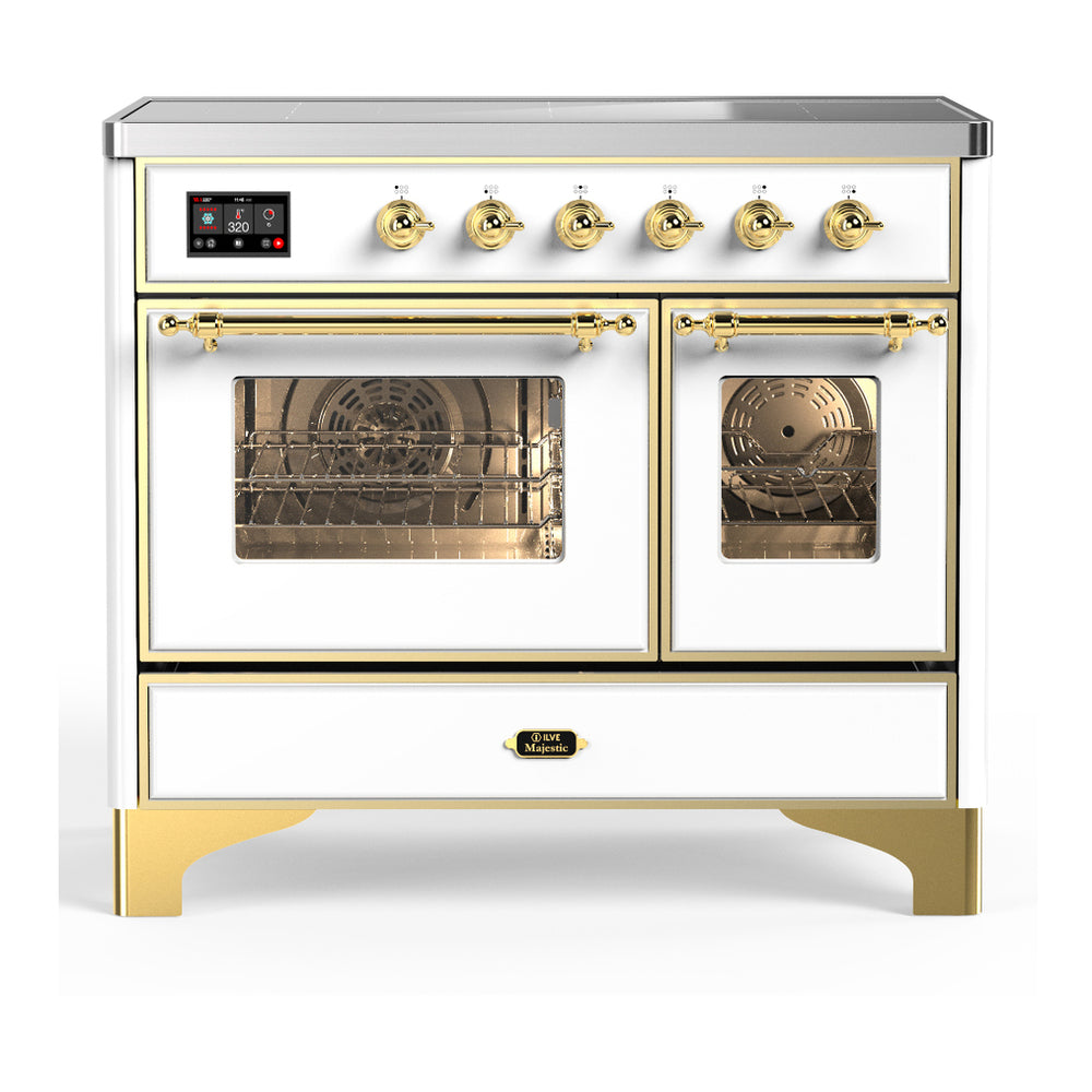 ILVE Majestic III 40" White Induction Range with 6 Elements Triple Glass Door