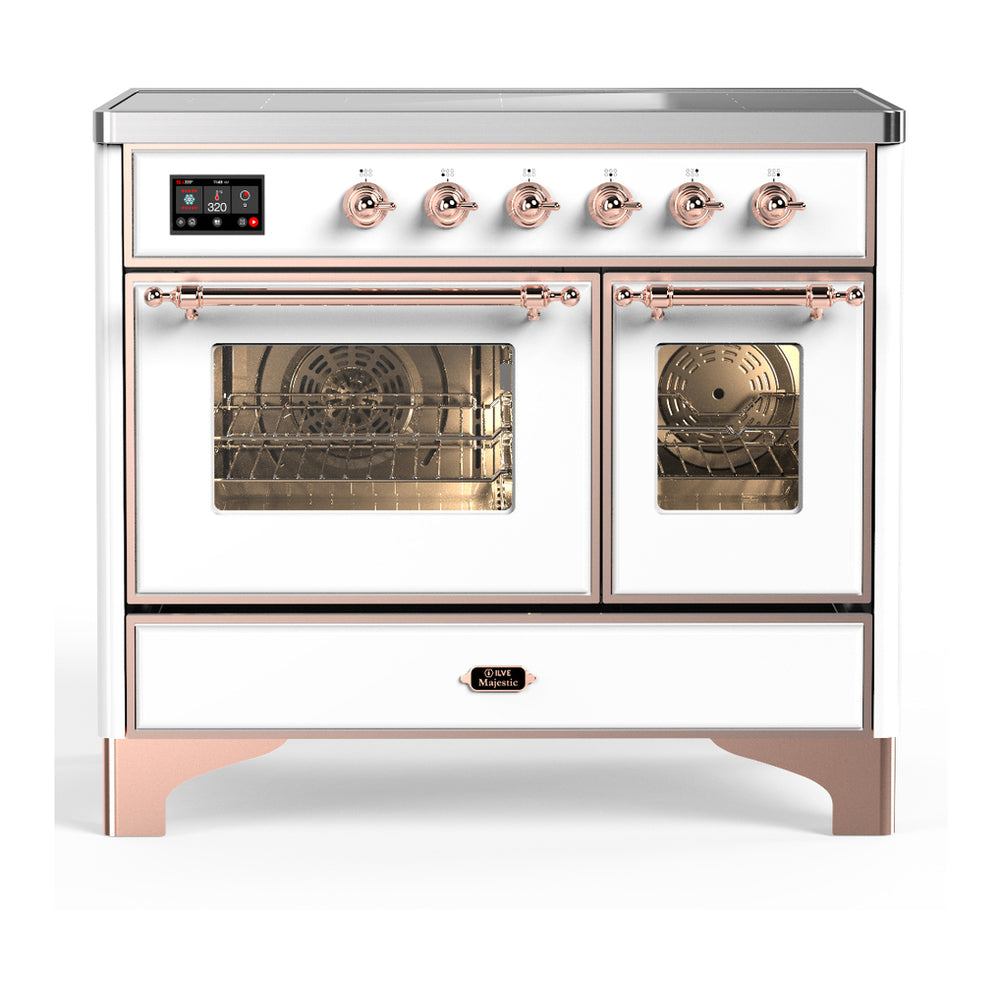 ILVE Majestic III 40" White Induction Range with 6 Elements Triple Glass Door