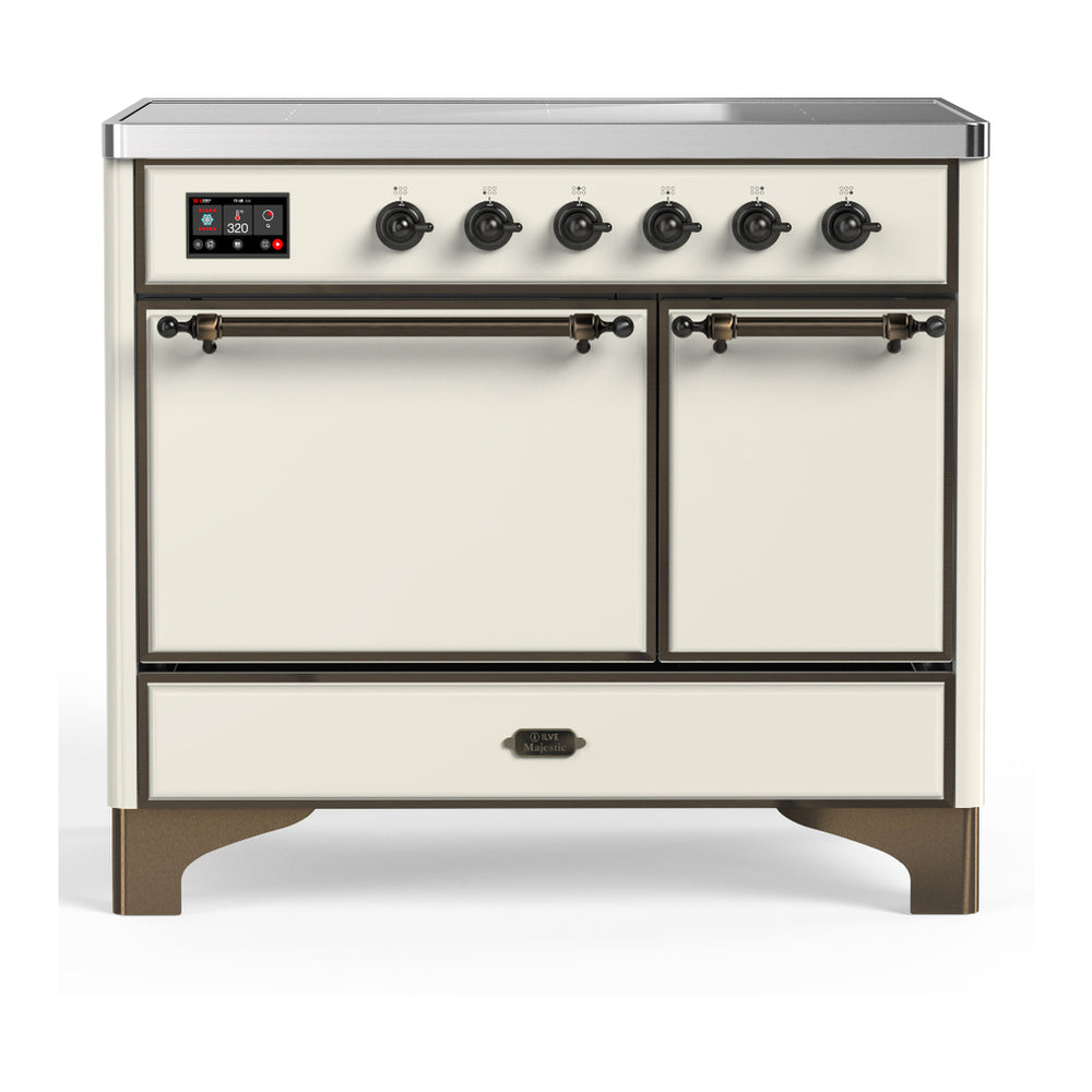 ILVE Majestic III 40" Antique White Induction Range with 6 Elements Solid Door