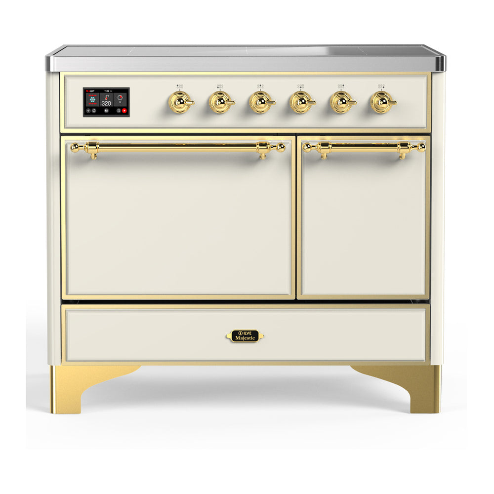 ILVE Majestic III 40" Antique White Induction Range with 6 Elements Solid Door