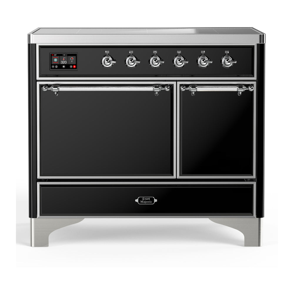 ILVE Majestic III 40" Glossy Black Induction Range with 6 Elements Solid Door