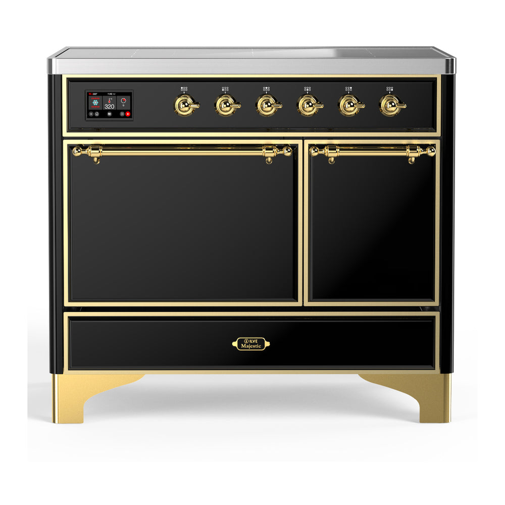 ILVE Majestic III 40" Glossy Black Induction Range with 6 Elements Solid Door