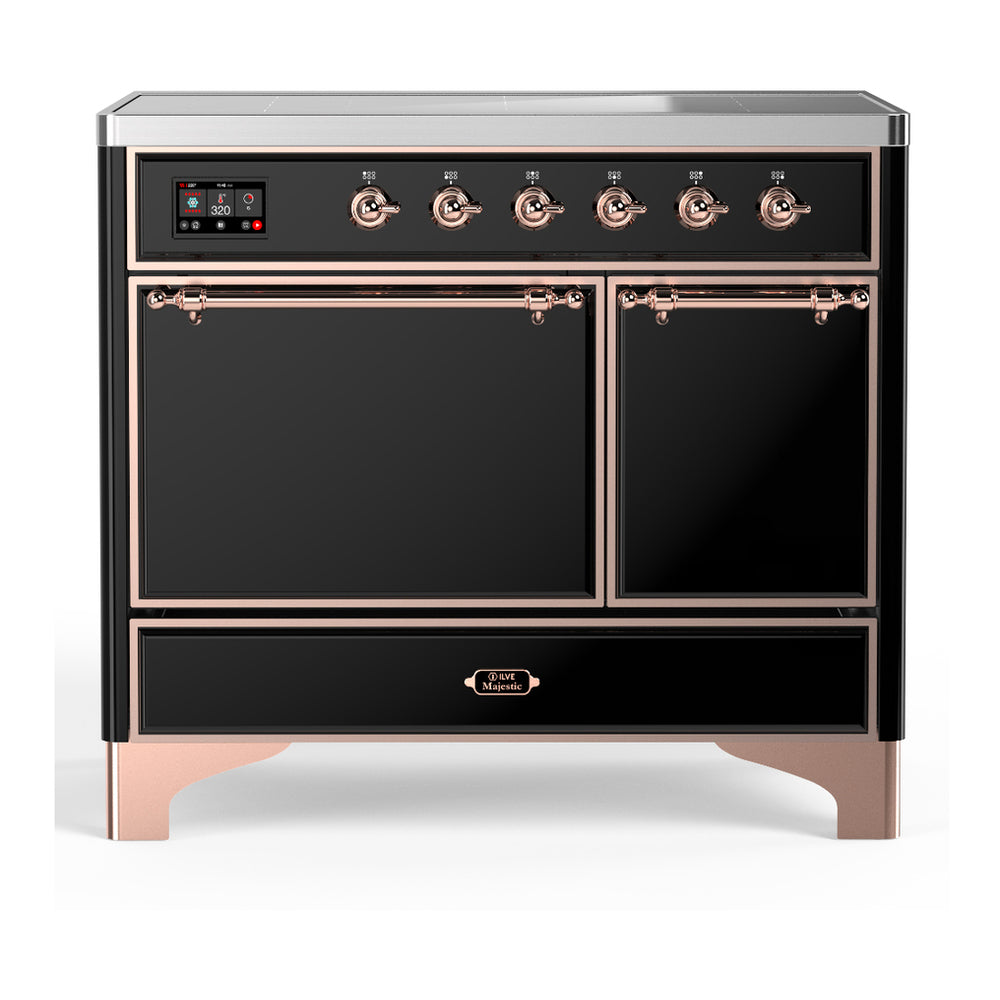 ILVE Majestic III 40" Glossy Black Induction Range with 6 Elements Solid Door