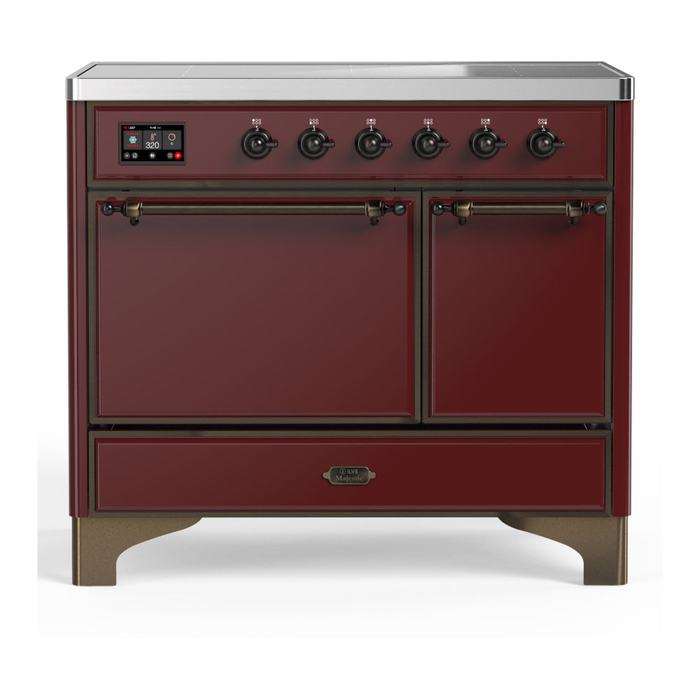 ILVE Majestic III 40" Burgundy Induction Range with 6 Elements Solid Door