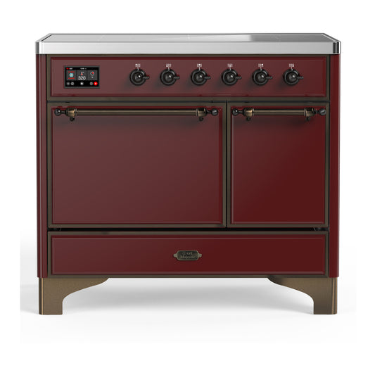 ILVE Majestic III 40" Burgundy Induction Range with 6 Elements Solid Door