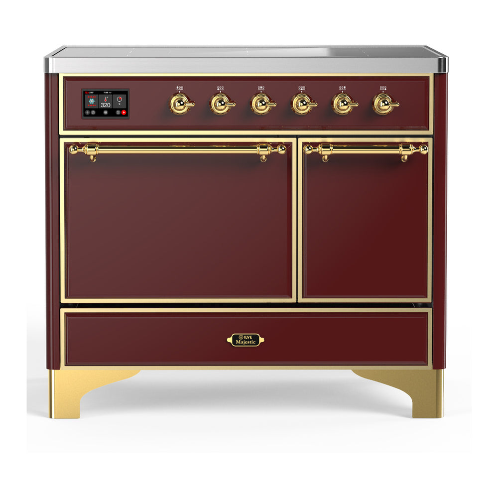 ILVE Majestic III 40" Burgundy Induction Range with 6 Elements Solid Door