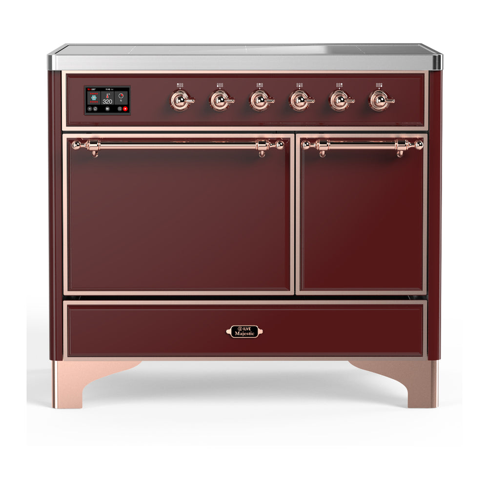 ILVE Majestic III 40" Burgundy Induction Range with 6 Elements Solid Door