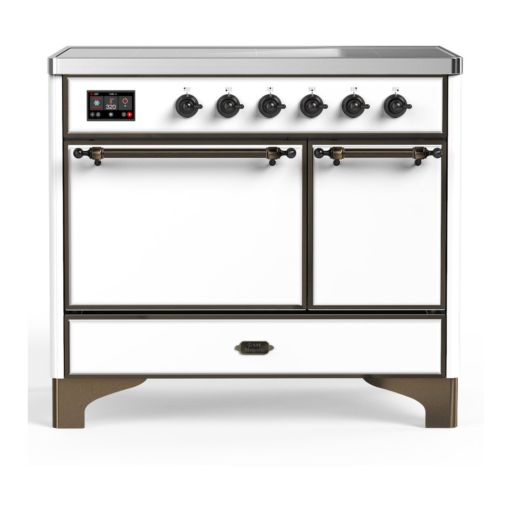 ILVE Majestic III 40" White Induction Range with 6 Elements Solid Door