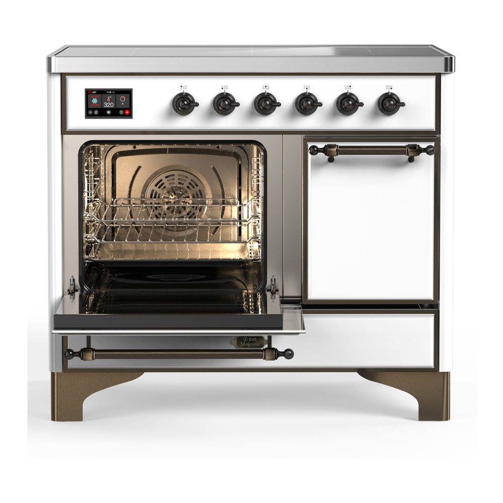 ILVE Majestic III 40" White Induction Range with 6 Elements Solid Door