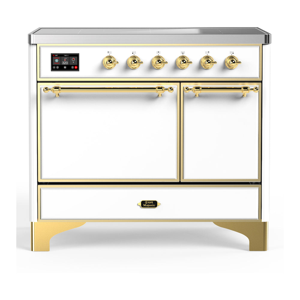 ILVE Majestic III 40" White Induction Range with 6 Elements Solid Door