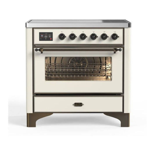 ILVE Majestic II 36" Antique White Induction Range with 5 Elements Triple Glass Door