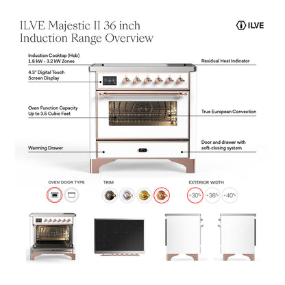 ILVE Majestic II 36 inch Triple Glass Door Induction Range Burnished Antique White