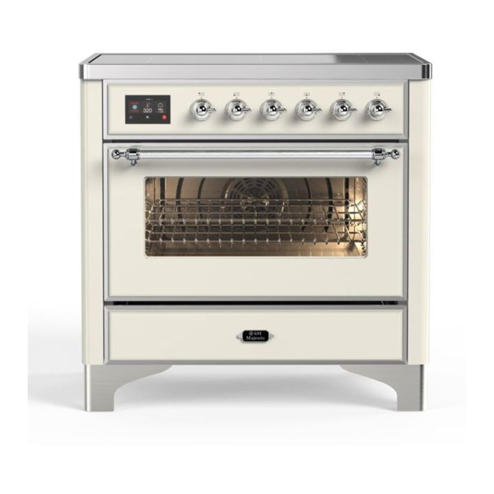 ILVE Majestic II 36 inch Triple Glass Door Induction Range Chrome Antique White