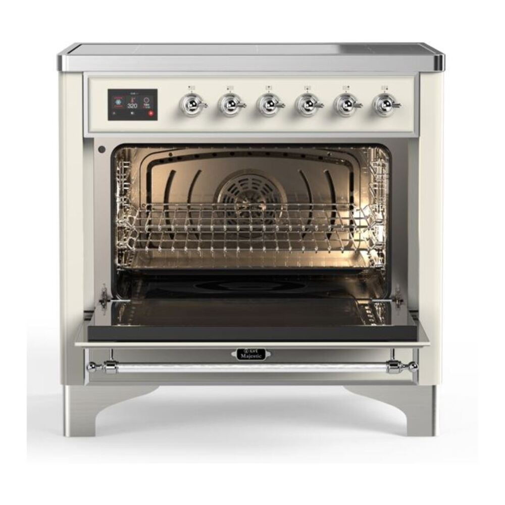 ILVE Majestic II 36 inch Triple Glass Door Induction Range Chrome Antique White