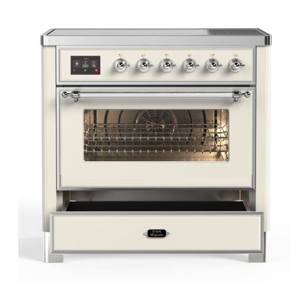 ILVE Majestic II 36 inch Triple Glass Door Induction Range Chrome Antique White