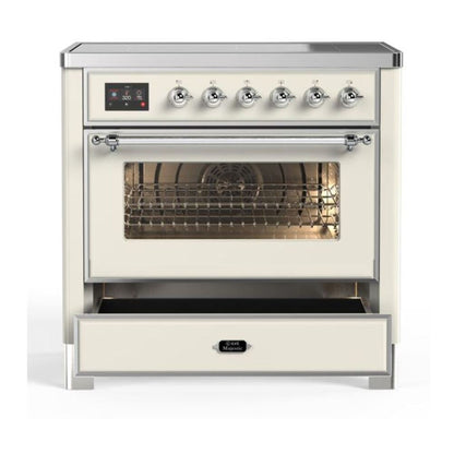 ILVE Majestic II 36 inch Triple Glass Door Induction Range Chrome Antique White
