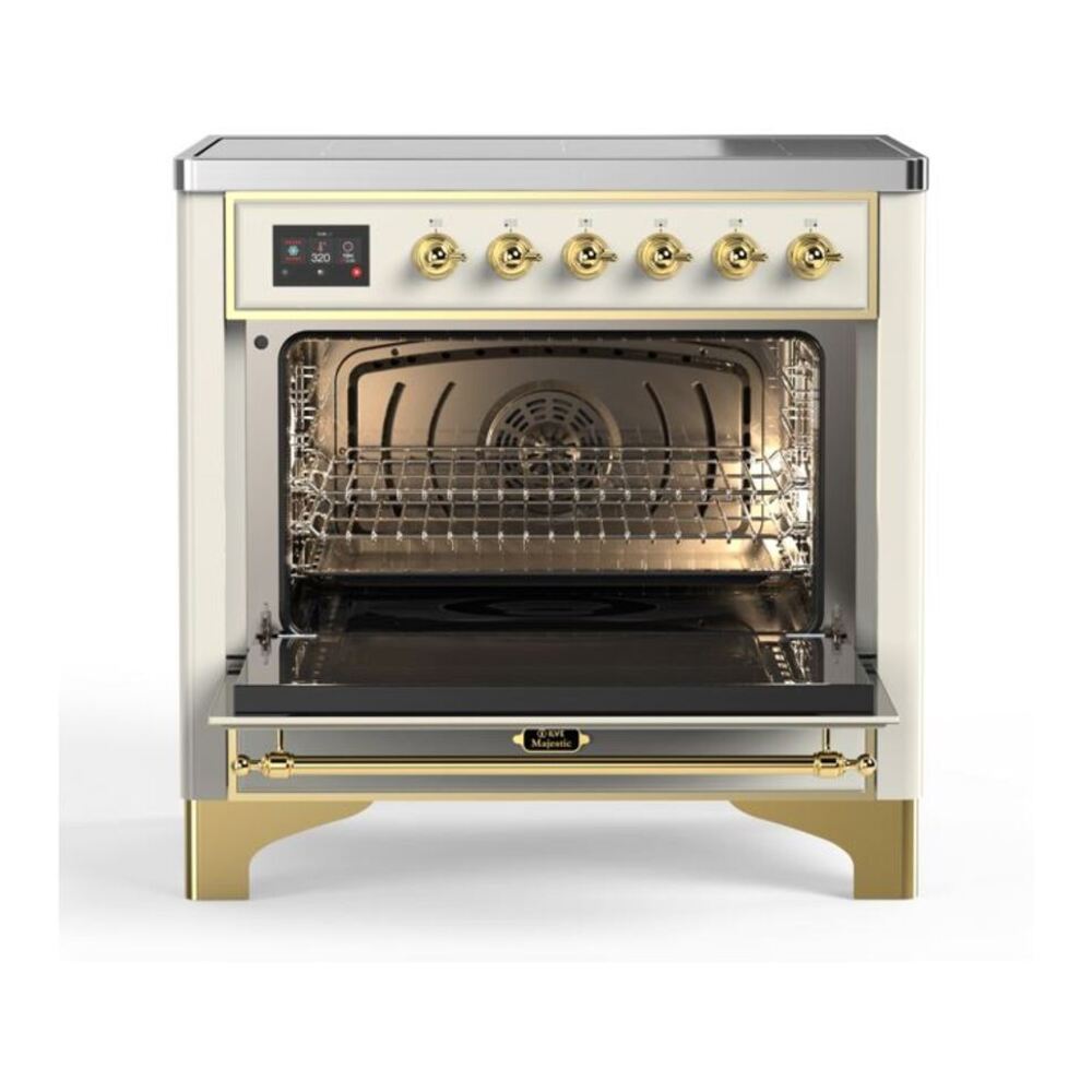 ILVE Majestic II 36 inch Triple Glass Door Induction Range Brass Antique White