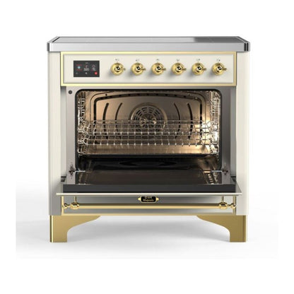 ILVE Majestic II 36 inch Triple Glass Door Induction Range Brass Antique White