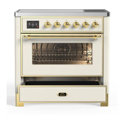 ILVE Majestic II 36 inch Triple Glass Door Induction Range Brass Antique White