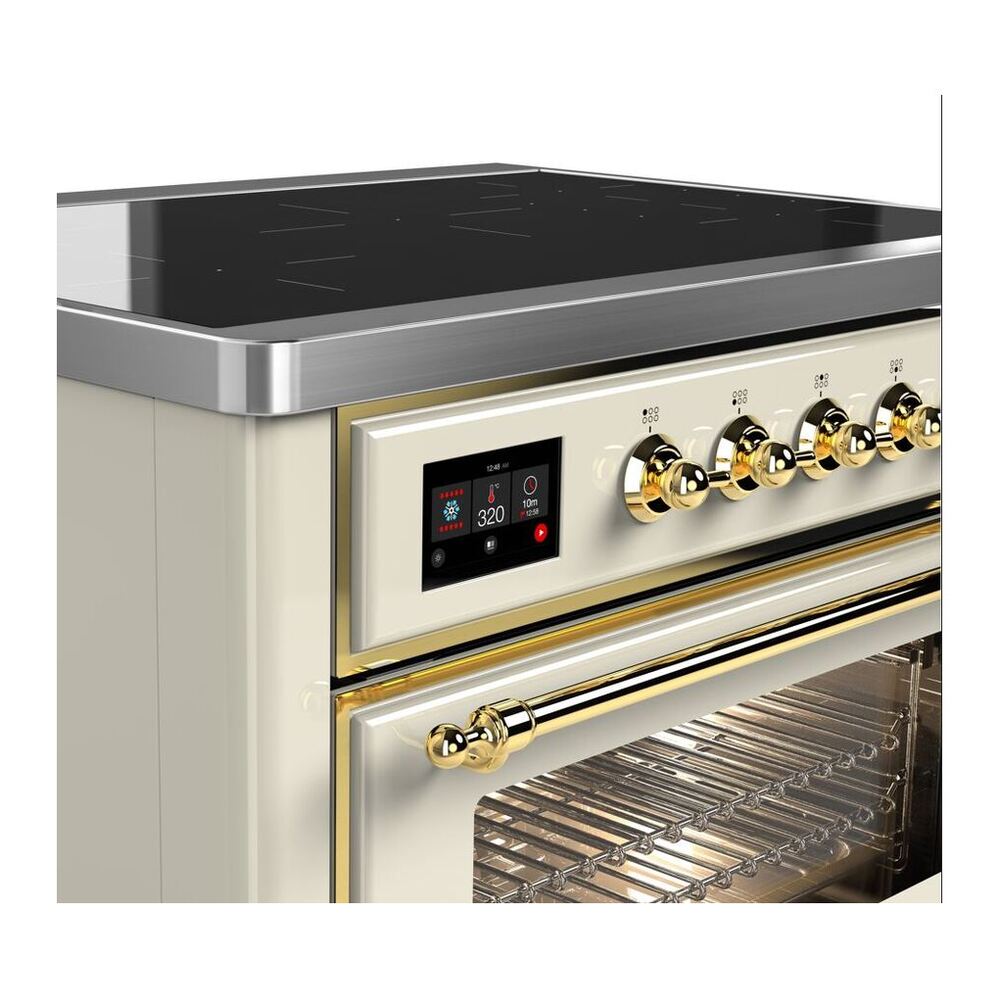 ILVE Majestic II 36 inch Triple Glass Door Induction Range Brass Antique White