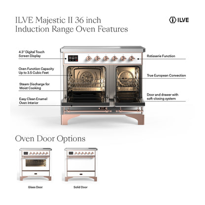 ILVE Majestic II 36 inch Triple Glass Door Induction Range Brass Antique White