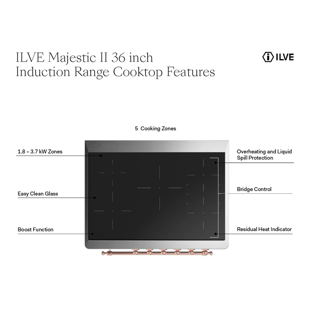 ILVE Majestic II 36 inch Triple Glass Door Induction Range Brass Antique White