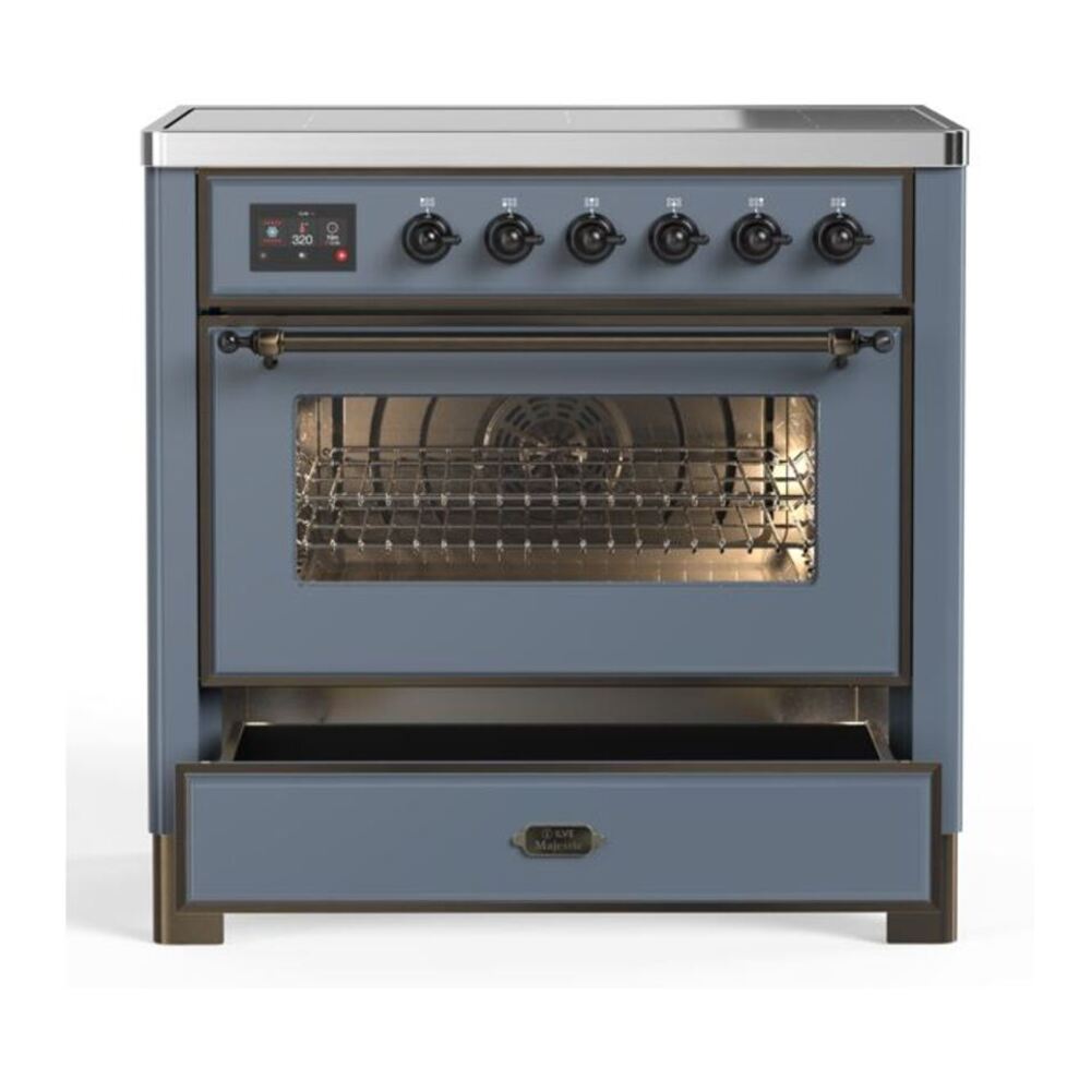 ILVE Majestic II 36 inch Triple Glass Door Induction Range Burnished Blue Grey