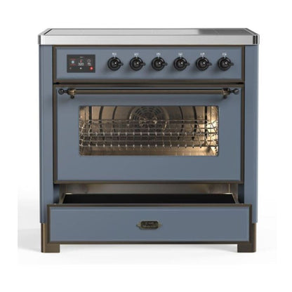 ILVE Majestic II 36 inch Triple Glass Door Induction Range Burnished Blue Grey