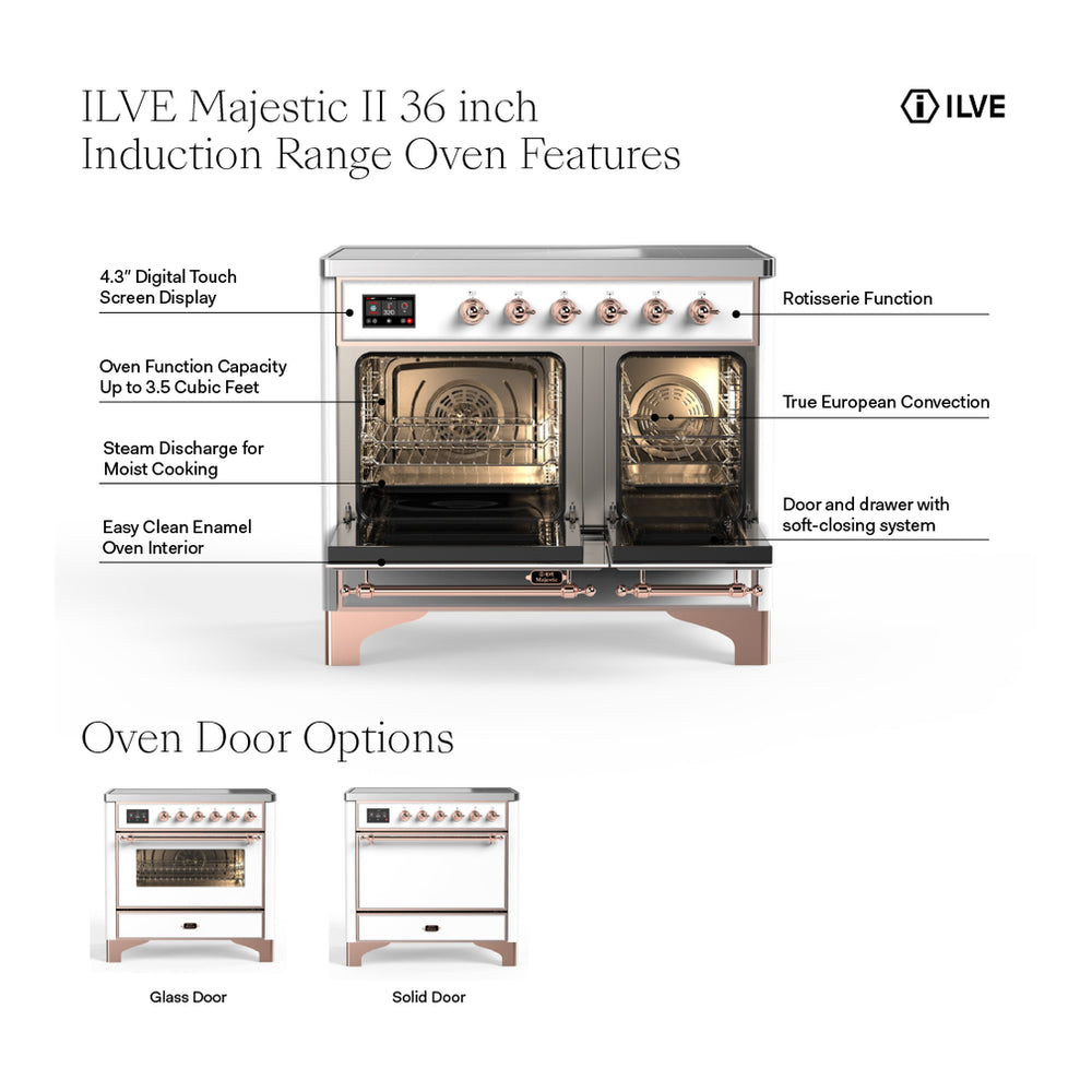 ILVE Majestic II 36 inch Triple Glass Door Induction Range Burnished Blue Grey