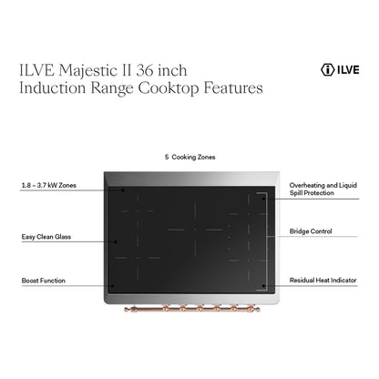 ILVE Majestic II 36 inch Triple Glass Door Induction Range Burnished Blue Grey
