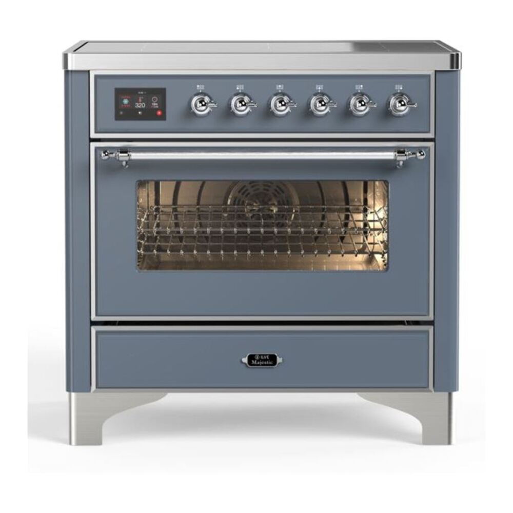 ILVE Majestic II 36" Blue Grey Induction Range with 5 Elements Triple Glass Door