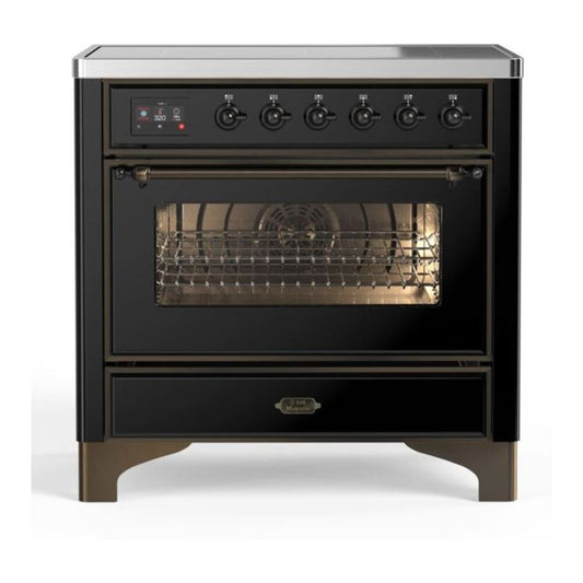 ILVE Majestic II 36" Glossy Black Induction Range with 5 Elements Triple Glass Door