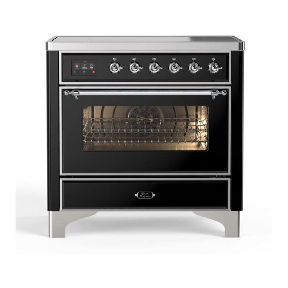 ILVE Majestic II 36" Glossy Black Induction Range with 5 Elements Triple Glass Door