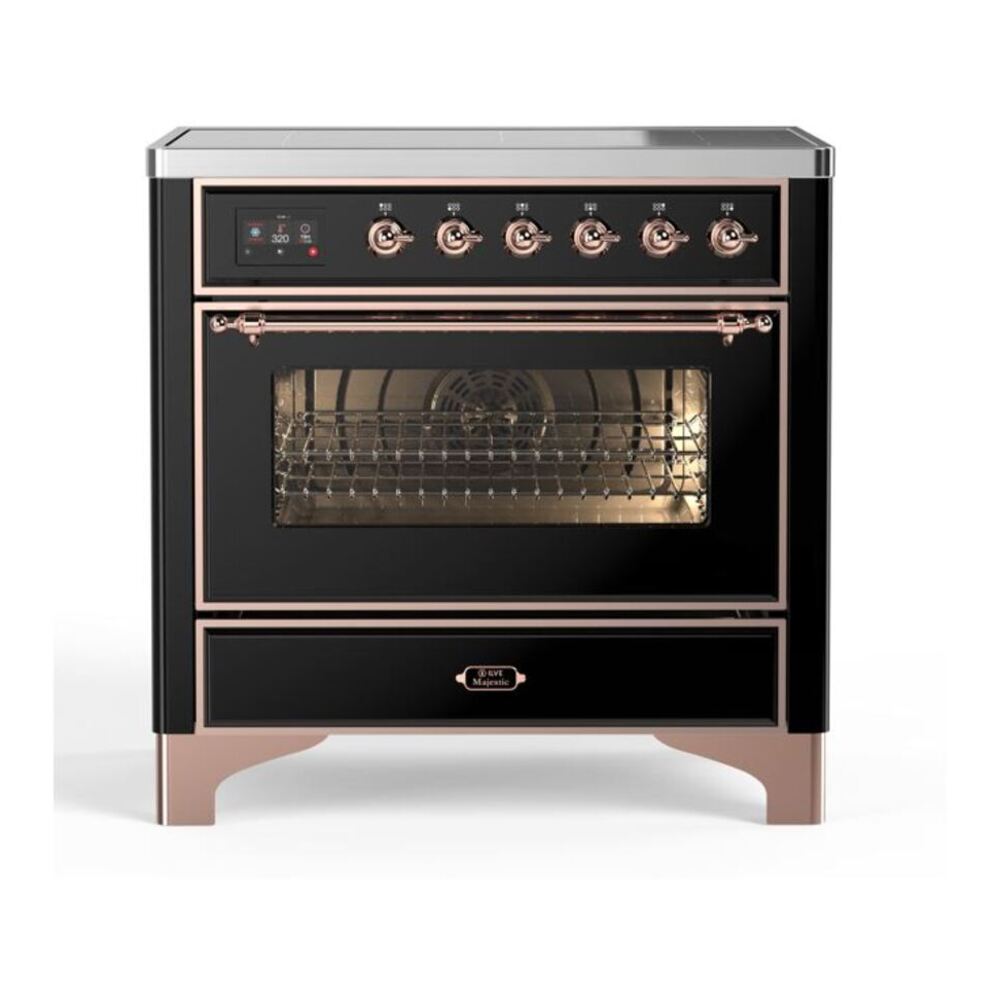ILVE Majestic II 36" Glossy Black Induction Range with 5 Elements Triple Glass Door