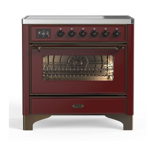 ILVE Majestic II 36" Burgundy Induction Range with 5 Elements Triple Glass Door