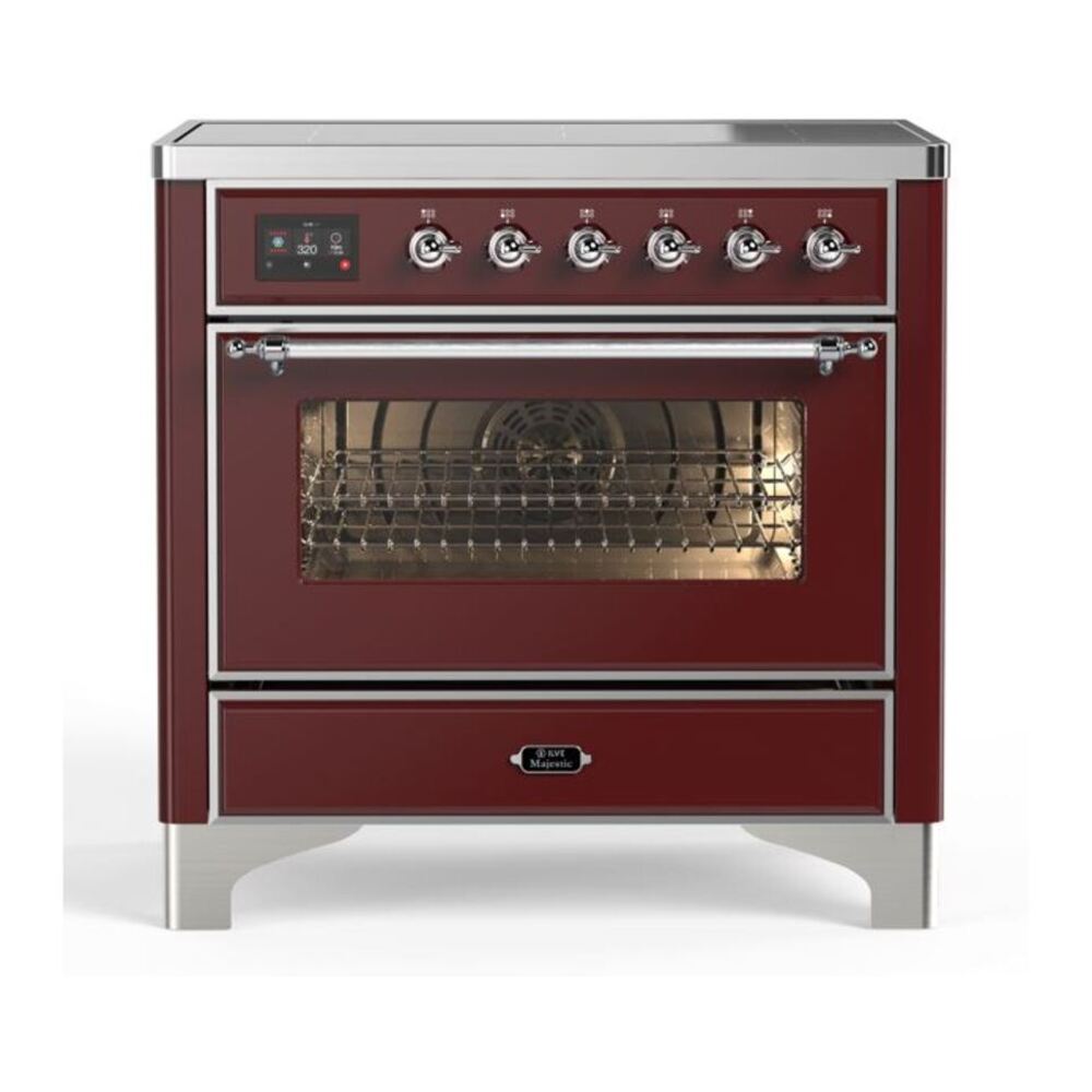 ILVE Majestic II 36" Burgundy Induction Range with 5 Elements Triple Glass Door
