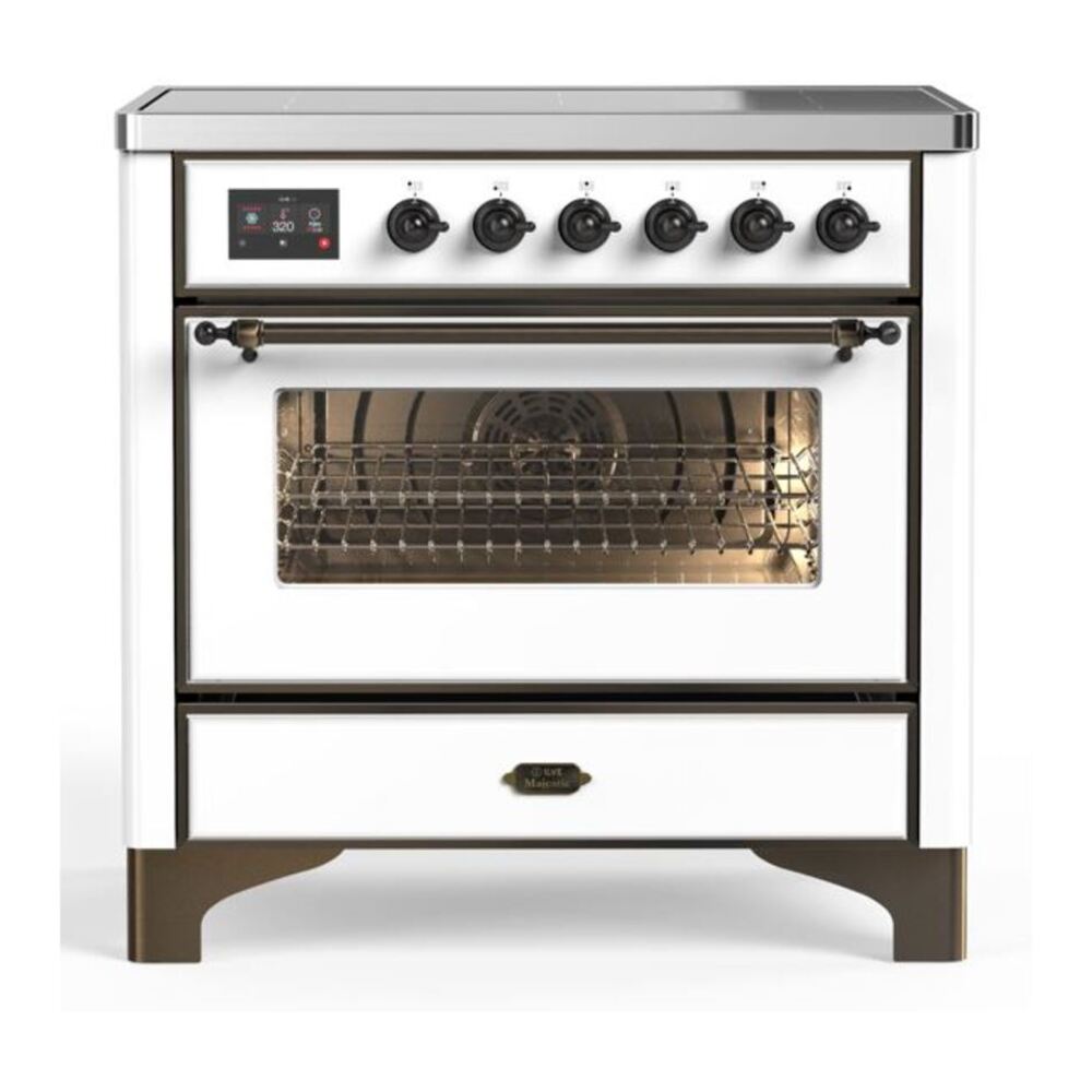 ILVE Majestic II 36" White Induction Range with 5 Elements Triple Glass Door