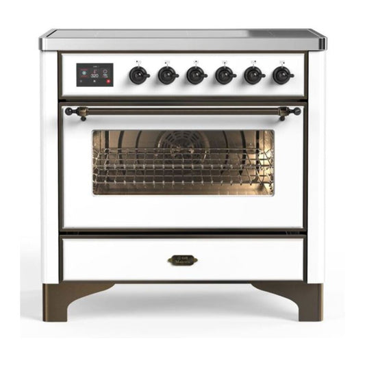 ILVE Majestic II 36" White Induction Range with 5 Elements Triple Glass Door