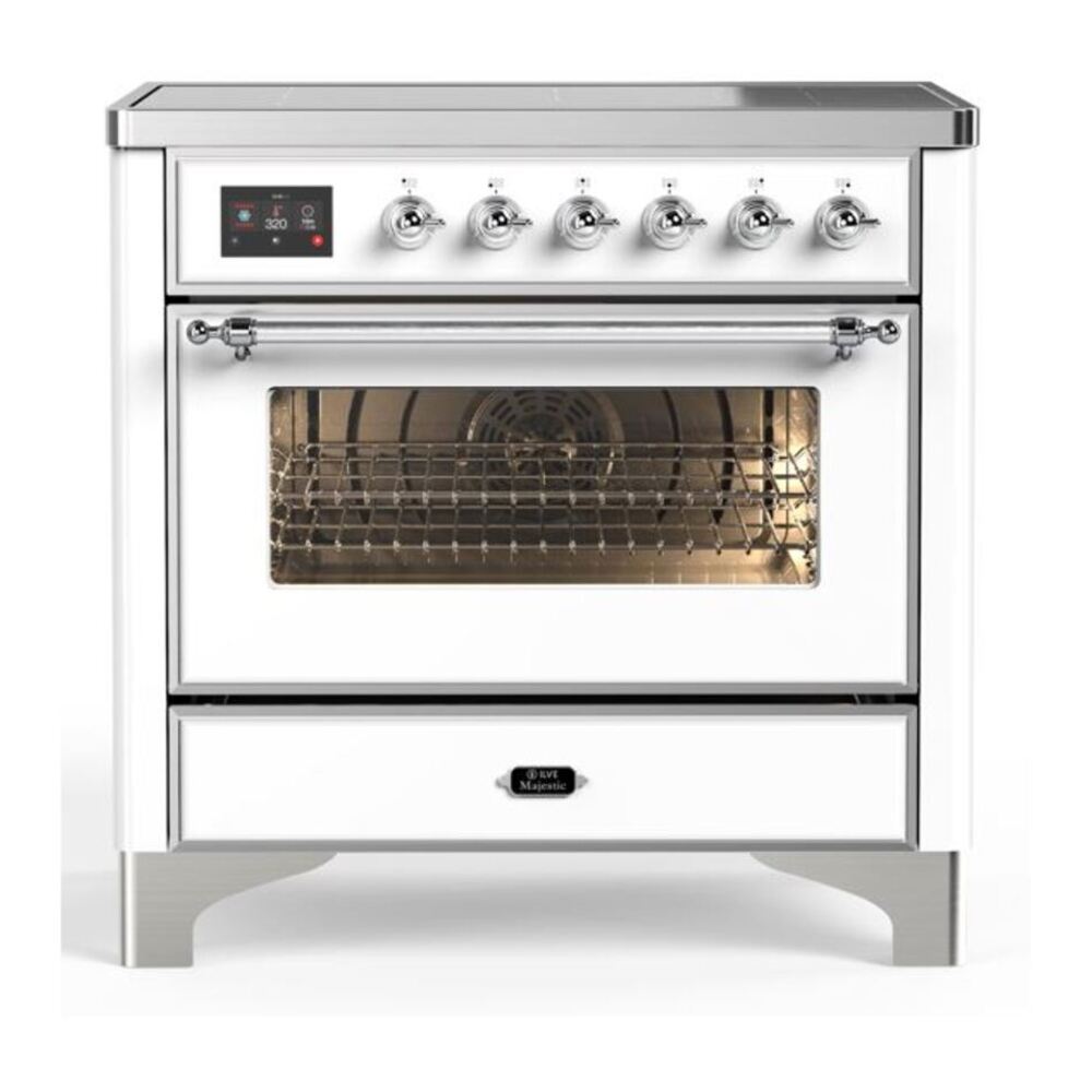 ILVE Majestic II 36" White Induction Range with 5 Elements Triple Glass Door