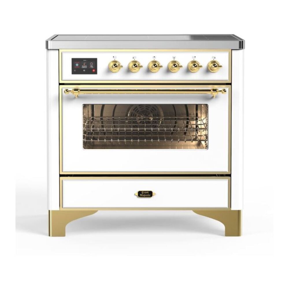 ILVE Majestic II 36" White Induction Range with 5 Elements Triple Glass Door