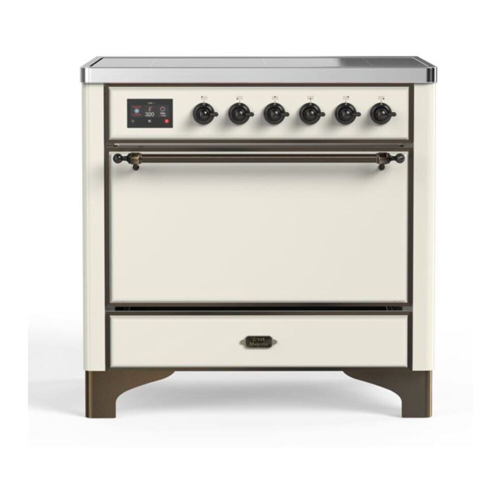 ILVE Majestic II 36" Antique White Induction Range with 5 Elements Solid Door