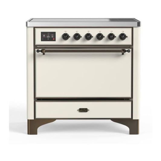 ILVE Majestic II 36" Antique White Induction Range with 5 Elements Solid Door