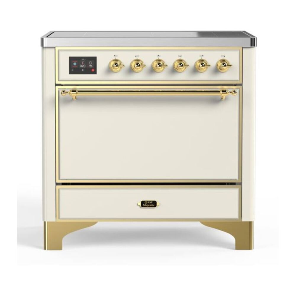 ILVE Majestic II 36" Antique White Induction Range with 5 Elements Solid Door