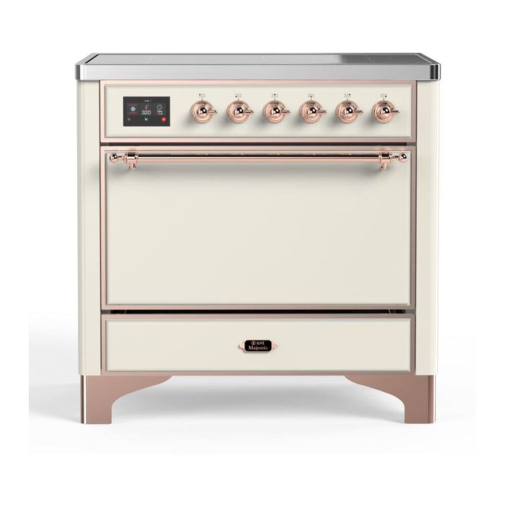 ILVE Majestic II 36" Antique White Induction Range with 5 Elements Solid Door