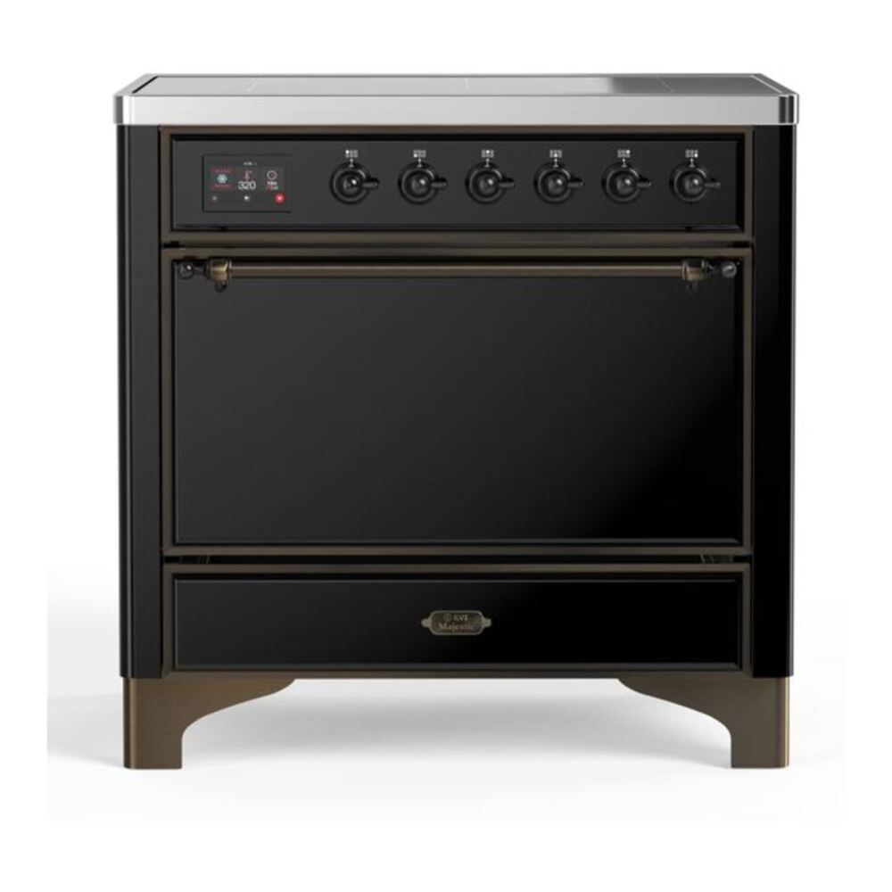 ILVE Majestic II 36" Glossy Black Induction Range with 5 Elements Solid Door