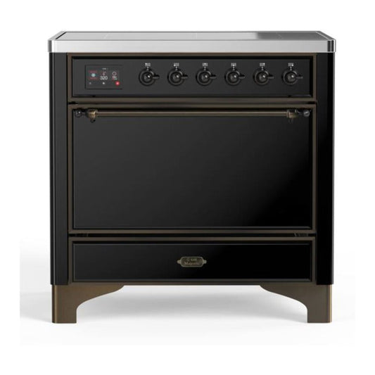 ILVE Majestic II 36" Glossy Black Induction Range with 5 Elements Solid Door