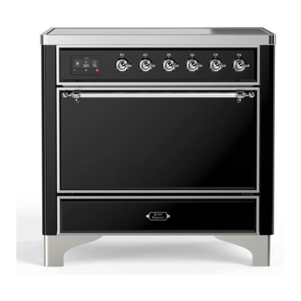 ILVE Majestic II 36" Glossy Black Induction Range with 5 Elements Solid Door