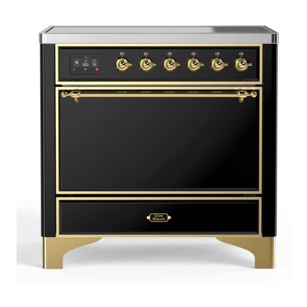 ILVE Majestic II 36" Glossy Black Induction Range with 5 Elements Solid Door