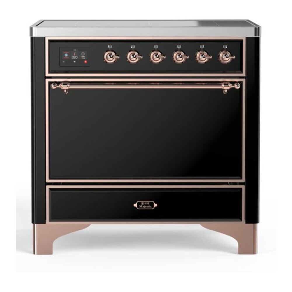 ILVE Majestic II 36" Glossy Black Induction Range with 5 Elements Solid Door